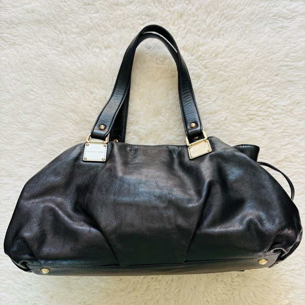 Michael Kors Drawstring Black Leather Satchel Bag w/ Dustbag - Picture 15 of 16